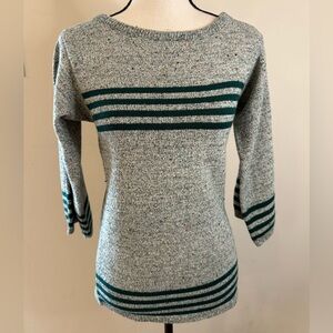 Penrose vintage knit sweater speckled gray & green stripes SZ SM